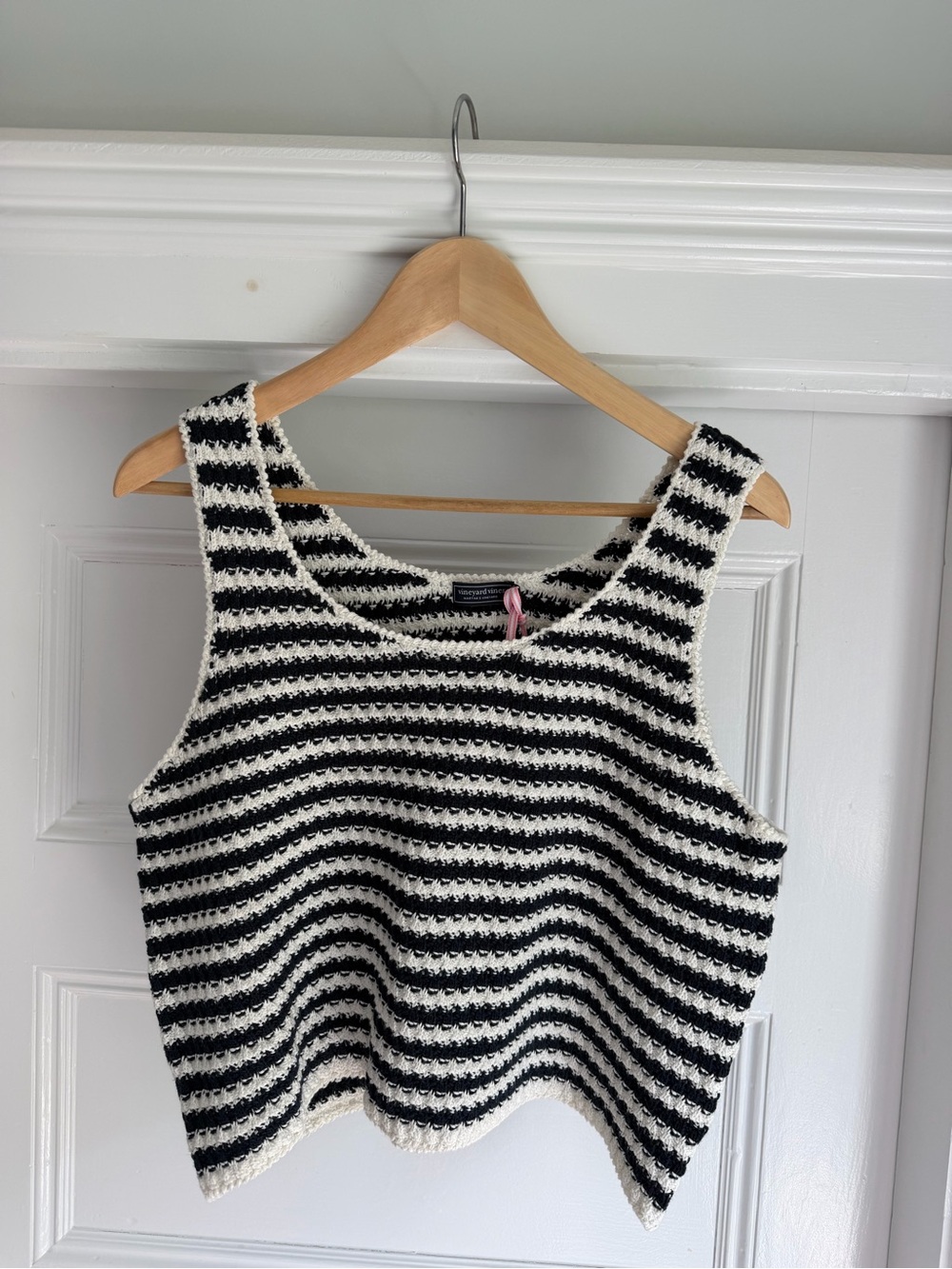 Vineyard Vines Black & White Striped Crochet Tank